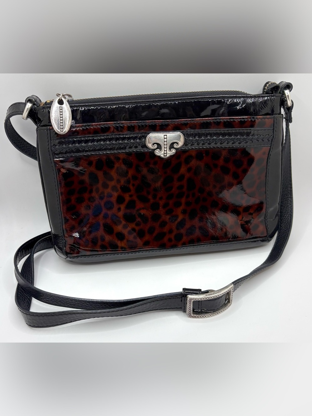 Brighton Renault Aristocrat Patent Leather Cheetah Bag Crossbody Purse Festival